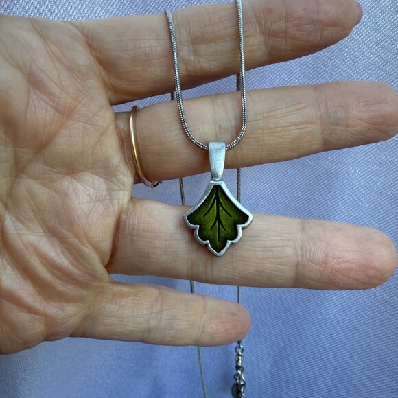 Danforth Pewter Necklace Simple Charm and Chain - Leaf  Botanical Plant Gift - Picture 4 of 4